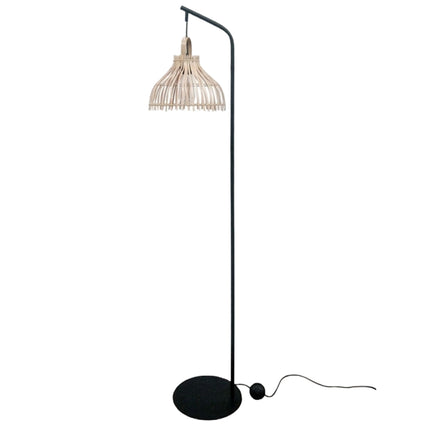 Floor Lamp Black Metal Brown Rattan