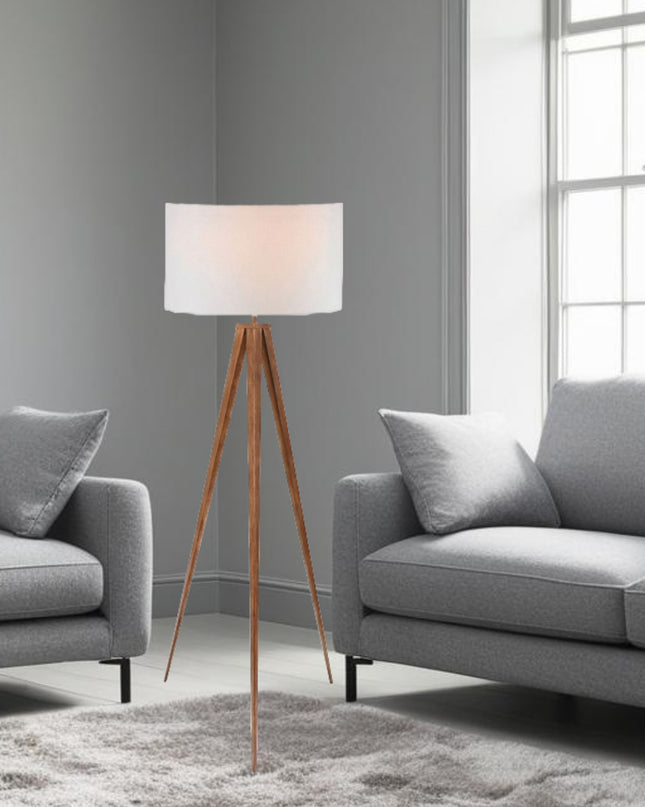 Floor Lamp Brown Wood Metal Aluminium