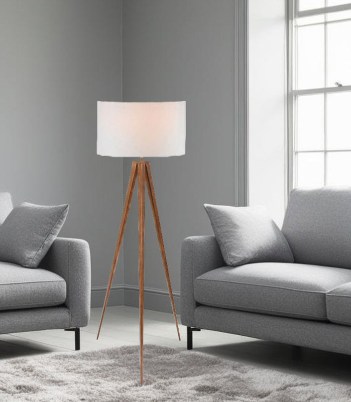 Floor Lamp Brown Wood Metal Aluminium